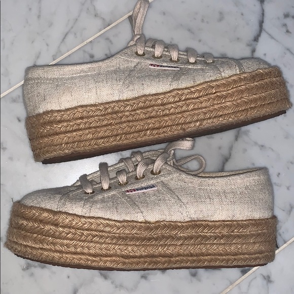 Linen Superga Platform Sneakers - Size 38 - Picture 3 of 5